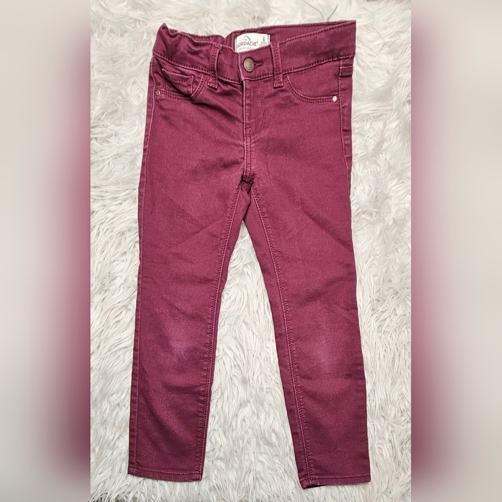 💥5/$30 Jordache Jeggings Girls Size 6 Maroon Stretch Denim Straight Slim